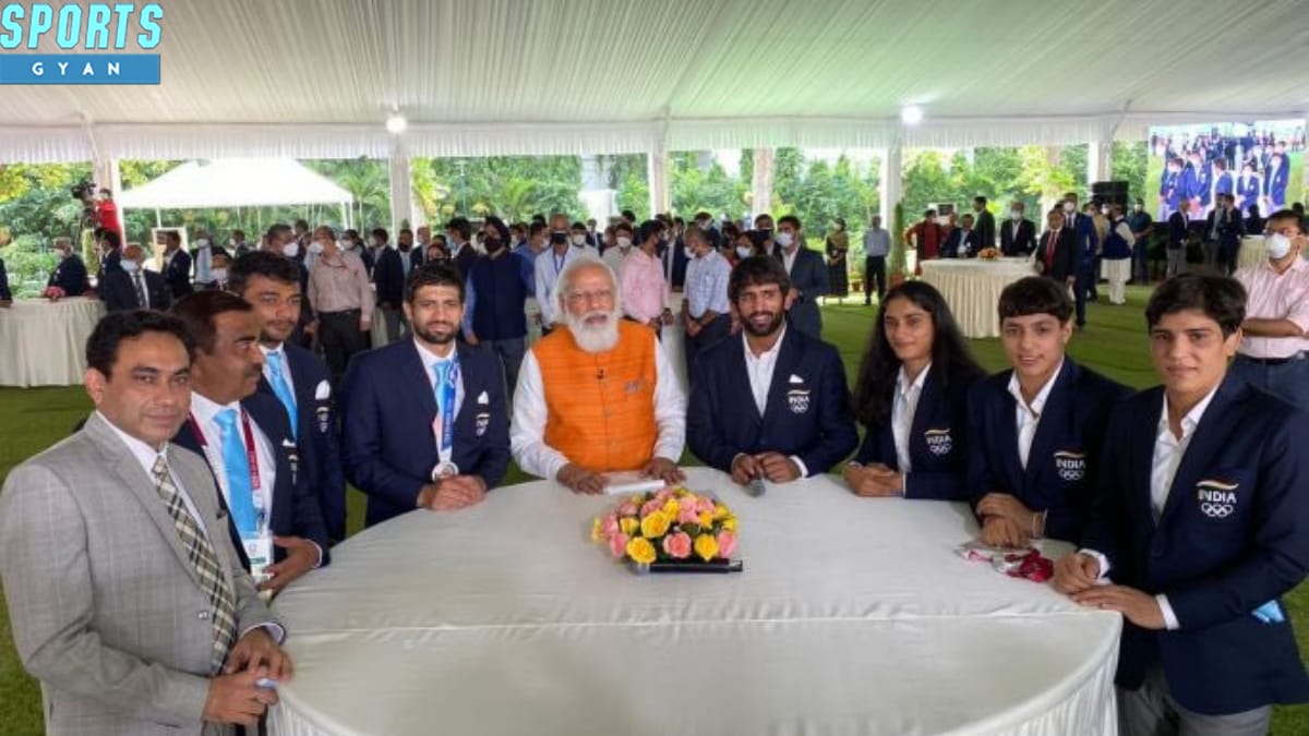 PM Narendra Modi meets India's Olympic contingent at his residence