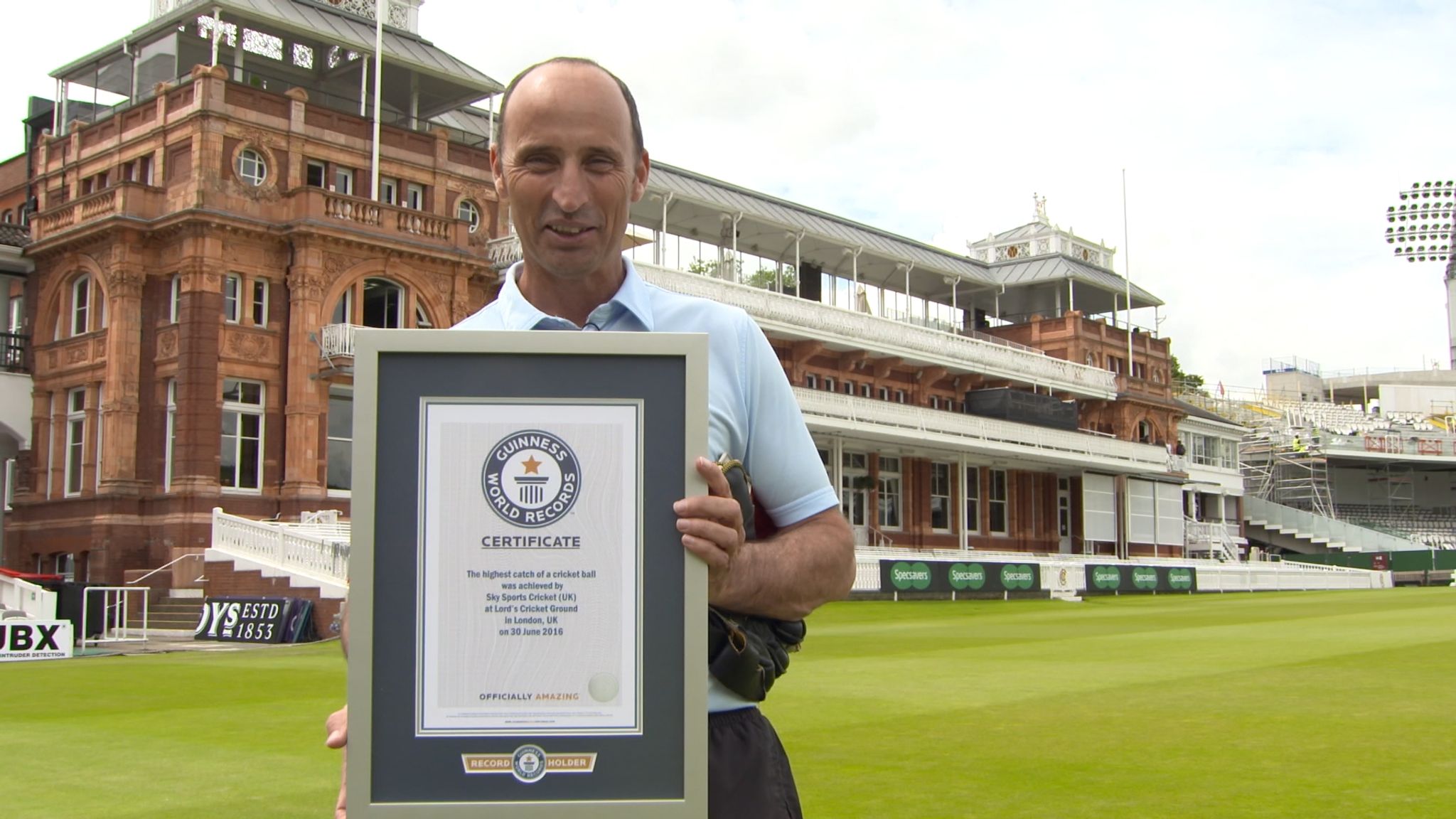 Nasser Hussain, a cricketing star for England, breaks a world record in a drone stunt.